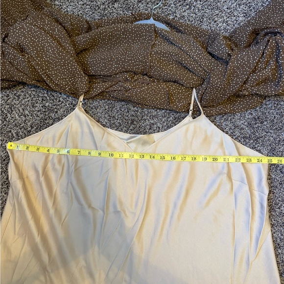 Vince Dot Shirred Semi Sheer Long Sleeve Elegant Brown Midi Dress, size 3X, NWTS - Picture 14 of 15